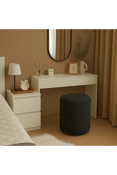 Elissa Home Makyaj Pufu Teddy Kumaş Siyah Ayak Uzatma Pufu Tabure Bench 45 x 40 ürün görseli 1