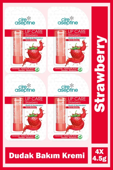 Cire Aseptine Lip Care Strawberry Renkli Dudak Bakım Kremi 4,5 gr 4 Adet ürün görseli 1