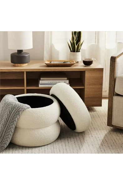 Elissa Home Bukle Puf Sandıklı , Boum Puf Makyaj Pufu , Saklama Alanlı 40 x 45 ürün görseli 1