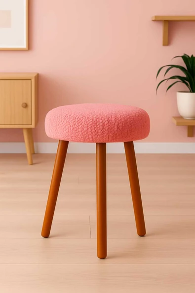Elissa Home Retro Ağaç Ayak Rahat Oturum Alanlı Puf Tabure Bench Makyaj Pufu -TOZ PEMBE 35 x 45 ürün görseli 1