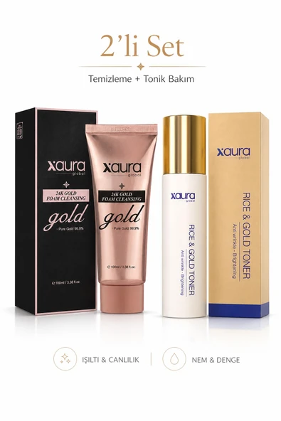 Xaura Global 24K Gold Yüz Temizleme Köpüğü ve Rice Gold Toner Seti ürün görseli 1