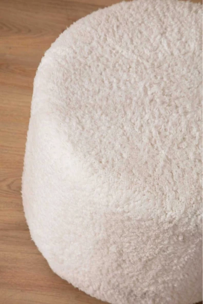Elissa Home Lisa Puf Beyaz Tedy Kumaş Silindir Dekoratif Pufidik Puf Bench 42 x 42 ürün görseli 1