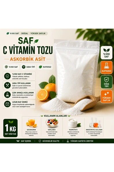 Meteksan %100 Saf C Vitamini Tozu (Askorbik Asit) | Gıda Tipi | Katkısız | 1 KG ürün görseli 1