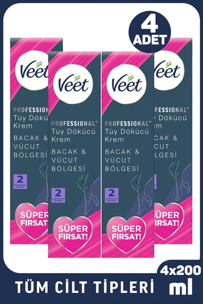 Veet Professional Tüy Dökücü Krem Tüm Cilt Tipleri İçin 200 ml 4 Adet ürün görseli 1
