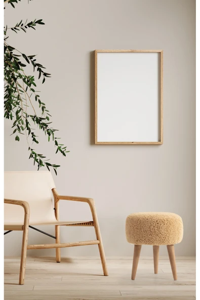 Elissa Home Peluş Puf Ahşap Ayak-camel 38 x 45 ürün görseli 1