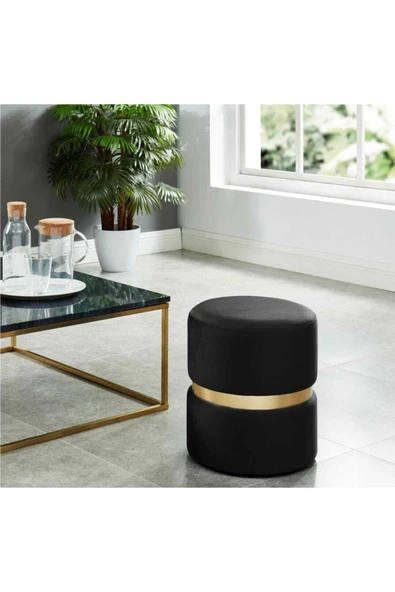 Elissa Home Prada Puf - Siyah Spor Dikişli Gold Detaylı Silinebilir Kadife Kumaş Modern Lüx Puf-makyaj Pufu 38 x 43 ürün görseli 1