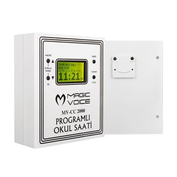 Magicvoice MV-CC2000 USB Duvar Tipi Programlı 20 Adet MP3 Formatı Zil / İstiklal Marşlı Akıllı Dijital Okul Saati (Çan Takılabilir) ürün görseli 1