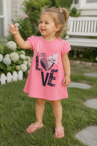 Little Love %100 Pamuk Penye Kız Çocuk Yazlık Elbise 229199 ürün görseli 1