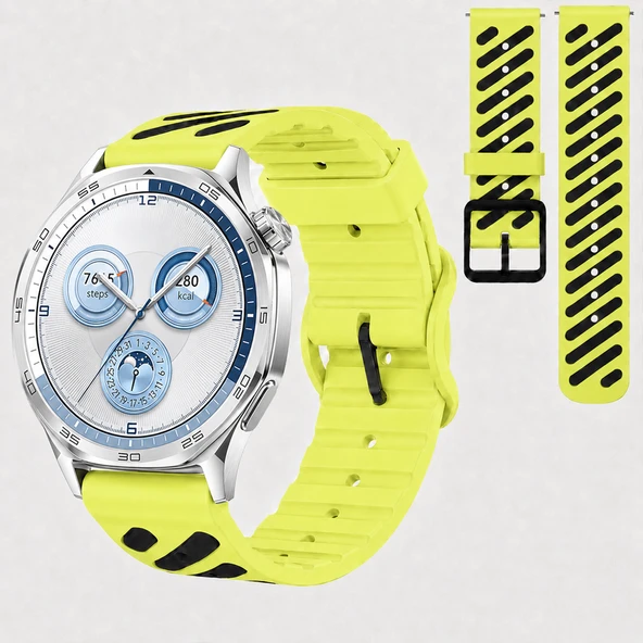 Huawei Watch GT 5 46 mm Uyumlu Çift Renkli Delikli Silikon Spor Kordon  Yeşil ürün görseli 1