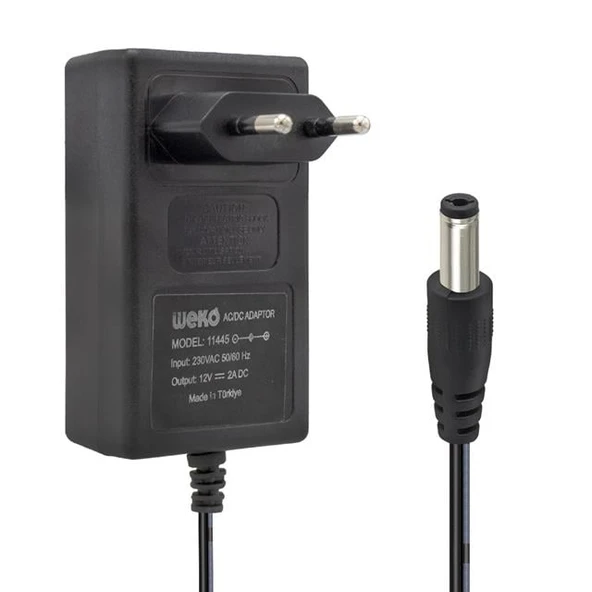 Weko 12 Volt 2 Amper 24 Watt Plastik Kasa Priz Tipi Adaptör (5.5x2.5 Uçlu) ürün görseli 1