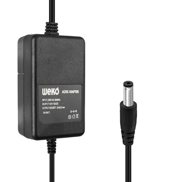 Weko 12 Volt 3 Amper 5.5*2.5 Uçlu Yerli Üretim Plastik Kasa Masaüstü Adaptör ürün görseli 1