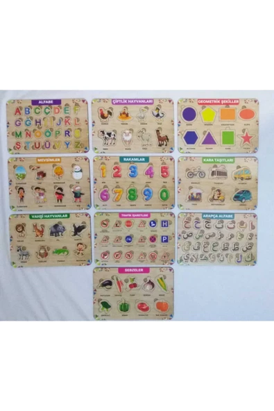 Kubbehan Ahşap Puzzle 10'lu Set Eğitici Oyuncak ürün görseli 1