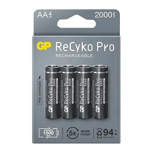 Gp Recyko Pro AA 2000 Mah Şarjlı 4'lü Pil ürün görseli 1