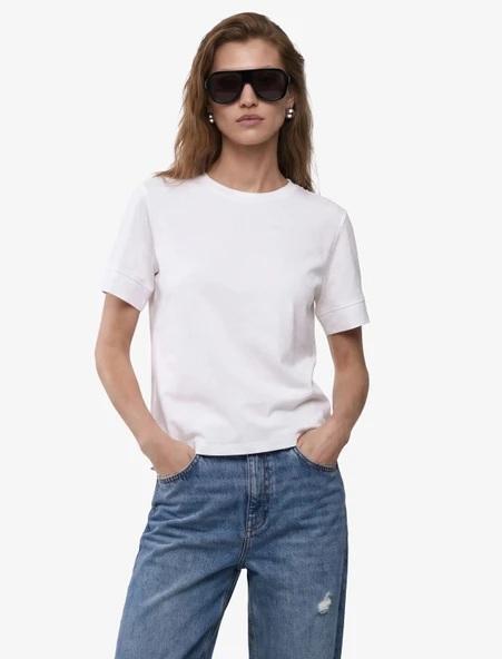 Pamuklu Slim Fit Kısa Kollu Bisiklet Yaka Basic Tişört - Resim 2