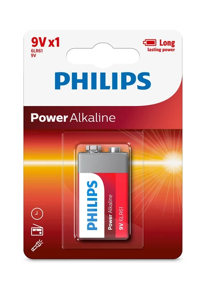 Philips Power Alkalin 9 Volt Pil - 6LR61P1B/10 - Tek'li Paket ürün görseli 1