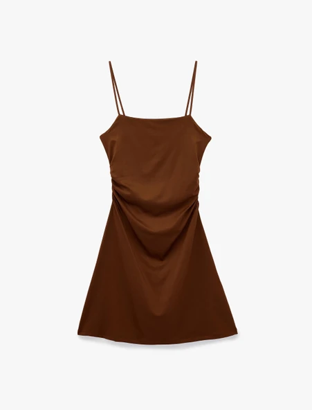 Drape Detaylı İnce Askılı Mini Bodycon Elbise ürün görseli 1