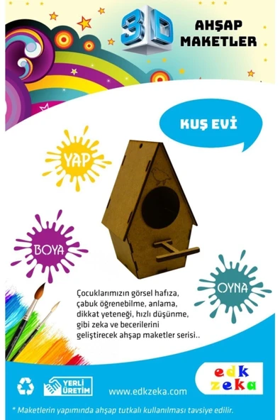 EDKZEKA Ahşap Kuş Evi - (BOYA DAHİL DEĞİLDİR) ürün görseli 1