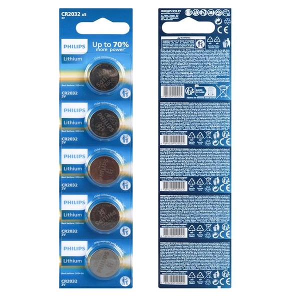 Philips CR2032 3V Lityum Mini Düğme Para Pil (Blister 5'LI Paket) ürün görseli 1