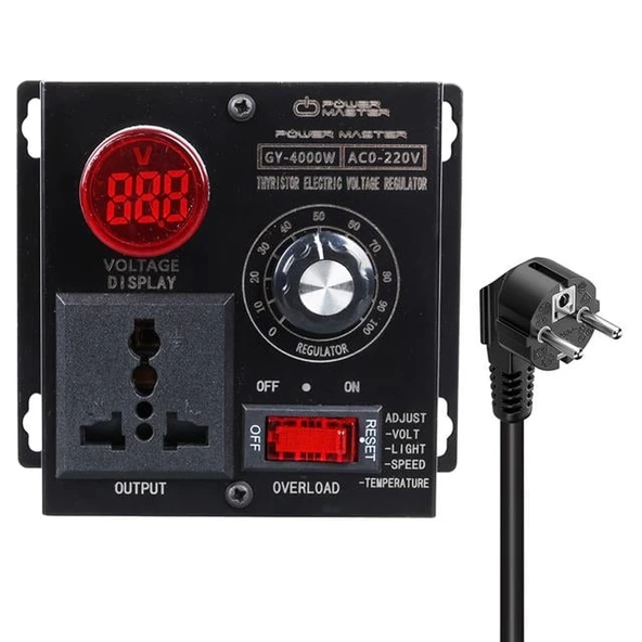 PowerMaster PM-21013 10-100V AC 4000 Watt 15A Hız Işık Kontrolü Motor Sürücü Voltaj Regülatör ürün görseli 1
