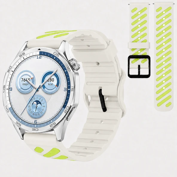 Huawei Watch GT 5 46 mm Uyumlu Çift Renkli Delikli Silikon Spor Kordon  Bej ürün görseli 1