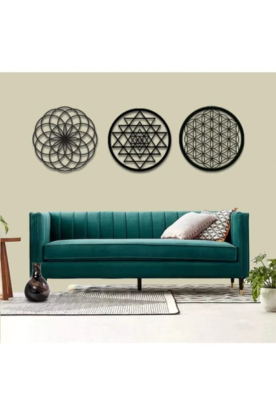 Kubbehan Yaşam Çiçeği Sri Yantra Ve Torus 3'lü Set Duvar Tablosu ürün görseli 1