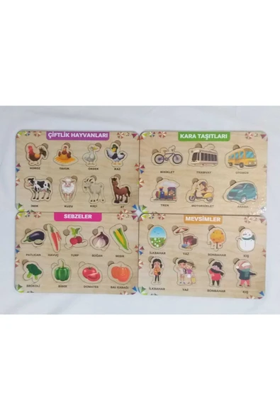 Kubbehan Ahşap Baskılı Puzzle-4 Lü Set-eğitici Oyuncak ürün görseli 1