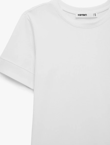 Pamuklu Slim Fit Kısa Kollu Bisiklet Yaka Basic Tişört - Resim 6