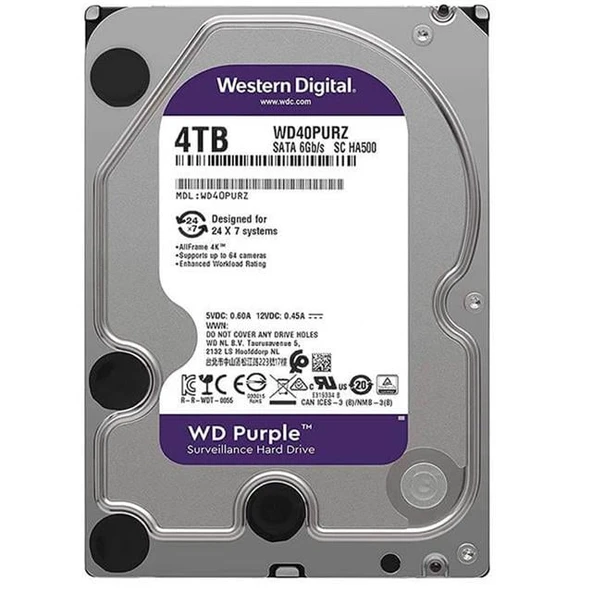 Western Digital Purple WD40PURZ 4 Tb Sata 6GB/S 7/24 Güvenlik Harddisk ürün görseli 1