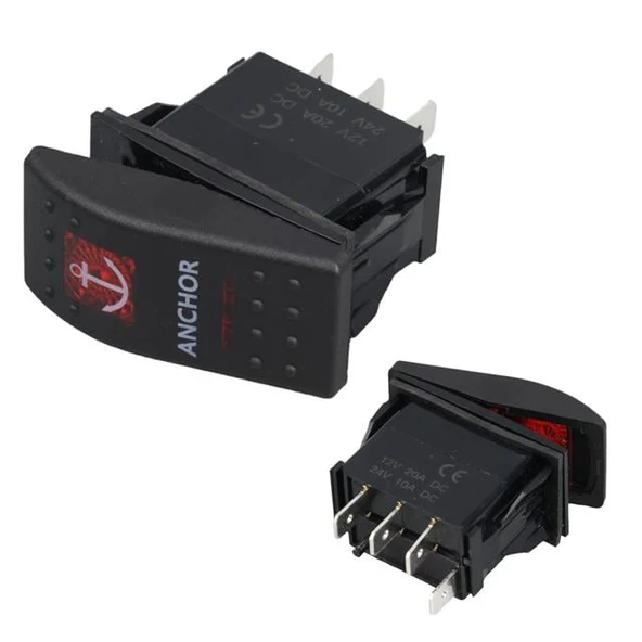 PowerMaster ﻿Çapa Irgatı Sembollü Yaylı Işıksız 4 Pinli On-Off 12-24V Marin Switch ürün görseli 1