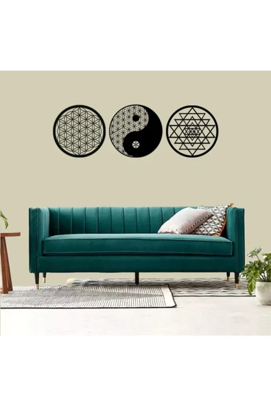 Kubbehan Yaşam Çiçeği Sri Yantra Yin Yang 3'lü Set ürün görseli 1