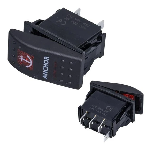 PowerMaster ﻿Çapa Irgatı Sembollü Yaylı Işıksız 3 Pinli On-Off 12-24V Marin Switch ürün görseli 1