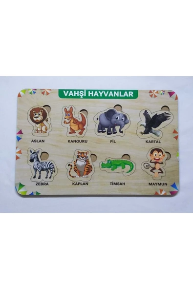 Kubbehan Ahşap Vahşi Hayvanlar Baskılı Puzzle Eğitici Oyuncak ürün görseli 1