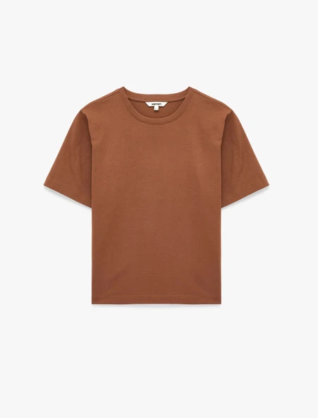 Regular Fit Pamuklu Kısa Kollu Bisiklet Yaka Basic Tişört - Resim 3