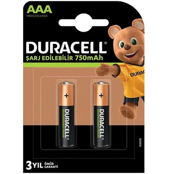 Duracell 750 mA Şarjlı AAA İnce Kalem 2'li Pil HR03/DC2400 ürün görseli 1
