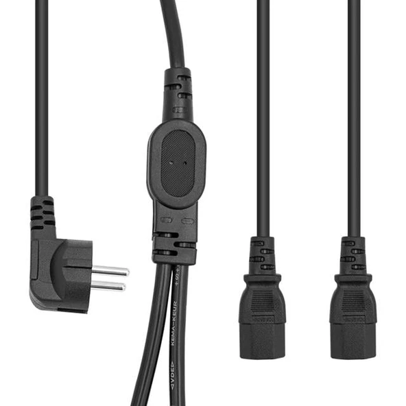 PowerMaster PM-17972 Çift Güç Çıkışlı 1.8 Metre PC Power Kablosu Dişi IEC C13 AC220V Tek Priz ürün görseli 1