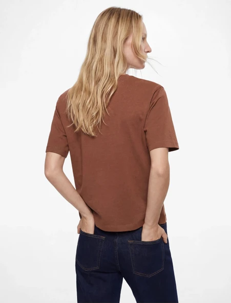 Regular Fit Pamuklu Kısa Kollu Bisiklet Yaka Basic Tişört - Resim 2