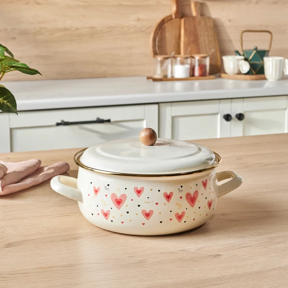 Karaca Pink Love Emaye Karnıyarık Tencere 22 cm ürün görseli 1