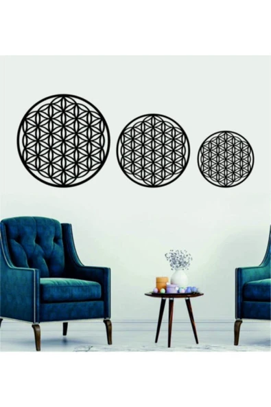 AhşapSepeti Yaşam Çiçeği Geometri Dekoratif Tablo 3 Boy ürün görseli 1