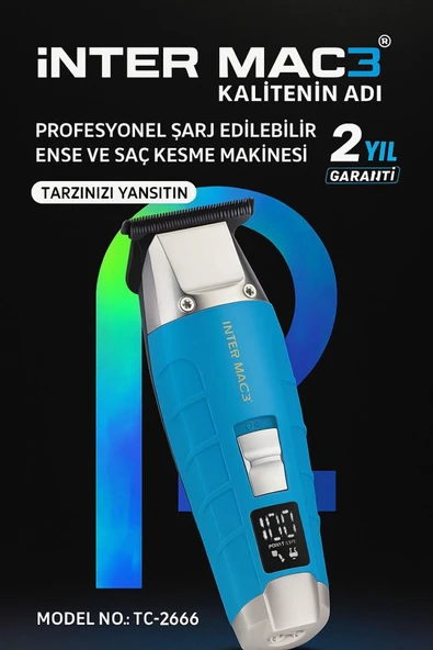 İnter Mac3 Profesyonel Şarj Edilebilir Ense Ve Saç Kesme Makinesi ürün görseli 1