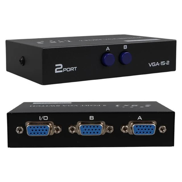 PowerMaster PM-4263 2 Port Giriş 1 Çıkış Manuel VGA Splitter Toplayıcı Switch (2 PC 1 Ekran) ürün görseli 1