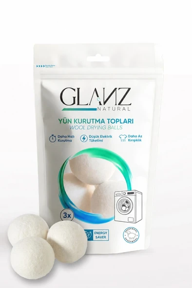 Glanz 3 Adet Yün Keçe Çamaşır Kurutma Topu 7 - 8 CM - Doğal Ürün ürün görseli 1