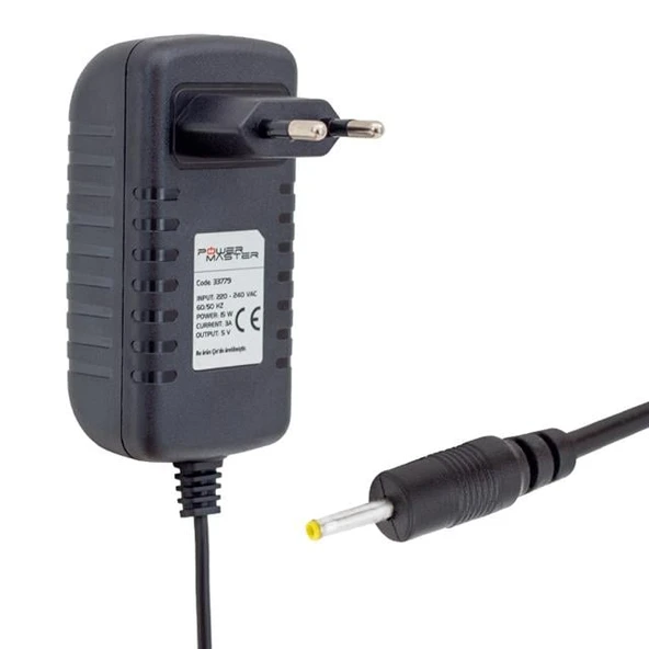 Powermaster PM-33779 5 Volt - 3 Amper 2.5*0.7 Mm Uçlu Plastik Kasa Priz Tipi Adaptör ürün görseli 1