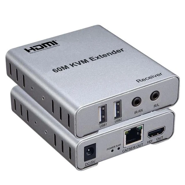 Powermaster PM-22508 60 Metre KVM HDMI Extender Cat5e/Cat6 Klavye Fare ve Görüntü Uzatıcı Set ürün görseli 1