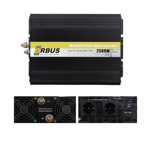 Orbus MS12-2500 12 Volt 2500 Watt Modified Sinus İnverter ürün görseli 1