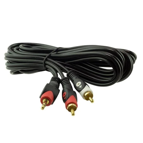 Powermaster PM-648 Gold Uç 2 Rca Erkek + 3.5 Mm Stereo Erkek Siyah 3 Metre Kablo ürün görseli 1