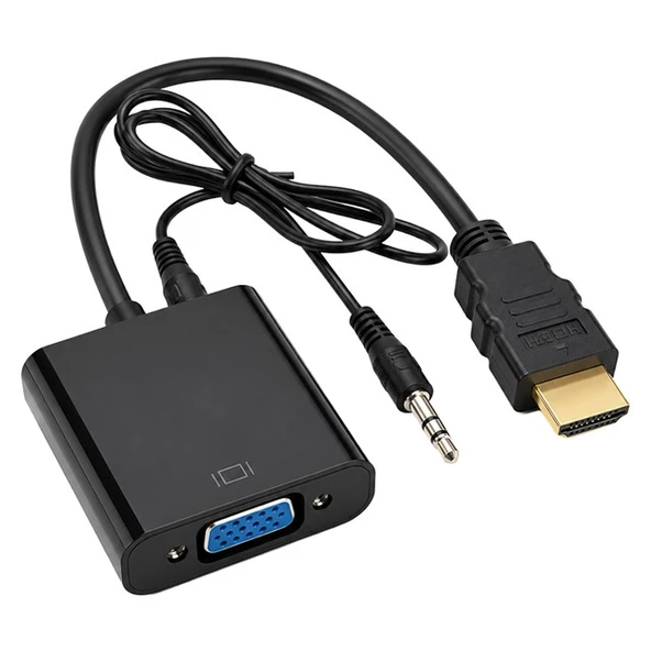 Powermaster PM-32015 Siyah 3.5mm Ses Destekli HDMI to VGA+Audio Dönüştürücü Adaptör ürün görseli 1
