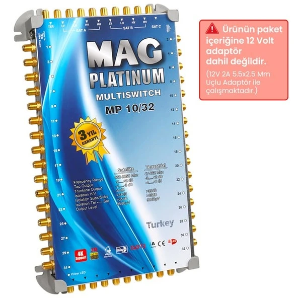 MAG Platinum MP 10/32 Multiswitch - 10 Giriş 32 Çıkışlı Merkezi Uydu Santrali Hybrid 4K ve 3D Destekli ürün görseli 1