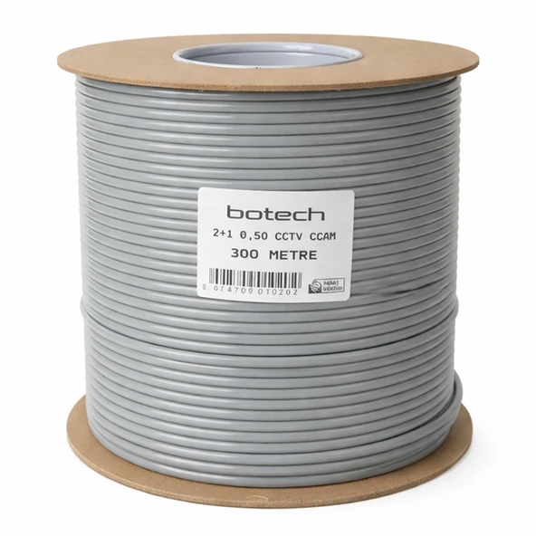 Botech 300 Metre 2+1 0.50mm CCA Koaksiyel CCTV Kamera Kablosu ürün görseli 1
