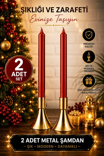 PURE 2'li Şamdan Seti Küçük Gold Renk Dekoratif Metal Mumluk 2 ADETTİR ürün görseli 1