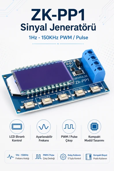 ZK-PP1 PWM Sinyal Üreteci Pulse Jeneratörü 1Hz-150KHz Ayarlanabilir LCD Ekranlı Devre Modülü ürün görseli 1